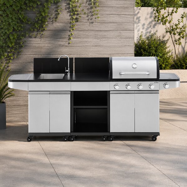 Zahradní BBQ kuchyně s umyvadlem BestBerg BBBQ-26SB / 5 hořáků / 14,5 kW / stříbrná/černá