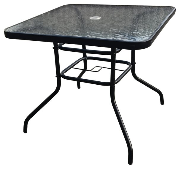 Zahradní stůl se skleněnou deskou BestBerg BBGF-GT4 / 80 × 80 × 70 cm / černá/transparentní