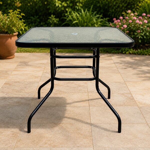 Zahradní stůl se skleněnou deskou BestBerg BBGF-GT4 / 80 × 80 × 70 cm / černá/transparentní