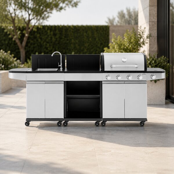 Zahradní BBQ kuchyně s umyvadlem BestBerg BBBQ-26SB / 5 hořáků / 14,5 kW / stříbrná/černá