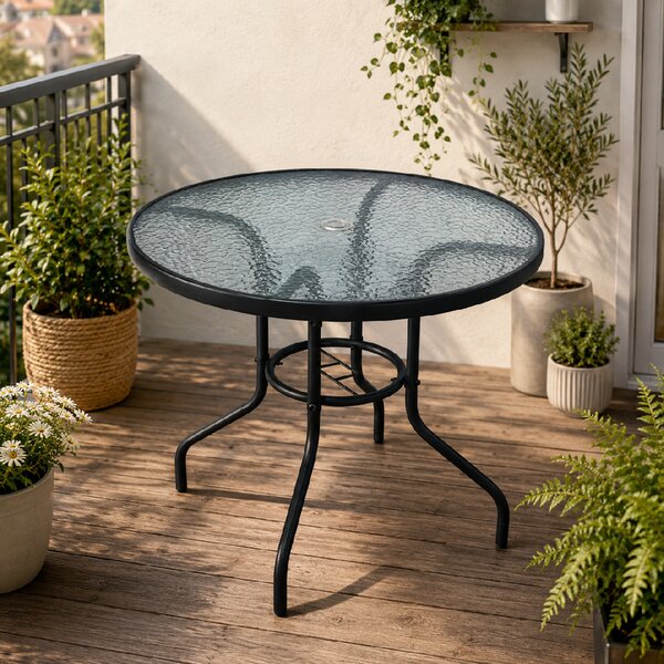 Zahradní stůl se skleněnou deskou BestBerg BBGF-GT3 / 80 × 70 cm / černá/transparentní