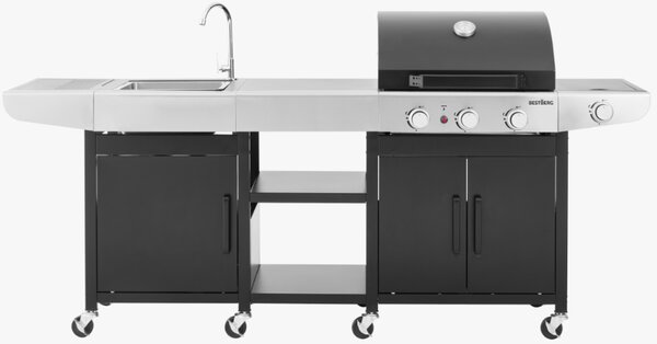 Zahradní BBQ kuchyně s umyvadlem BestBerg BBBQ-25SB / 4 hořáky / 11,5 kW / černá/stříbrná