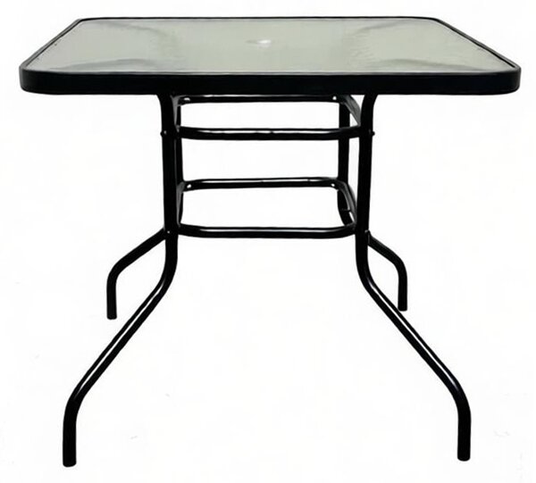 Zahradní stůl se skleněnou deskou BestBerg BBGF-GT4 / 80 × 80 × 70 cm / černá/transparentní
