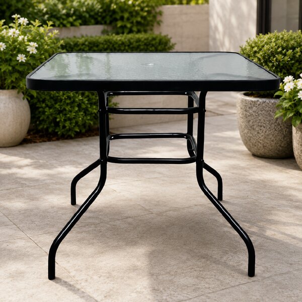 Zahradní stůl se skleněnou deskou BestBerg BBGF-GT4 / 80 × 80 × 70 cm / černá/transparentní