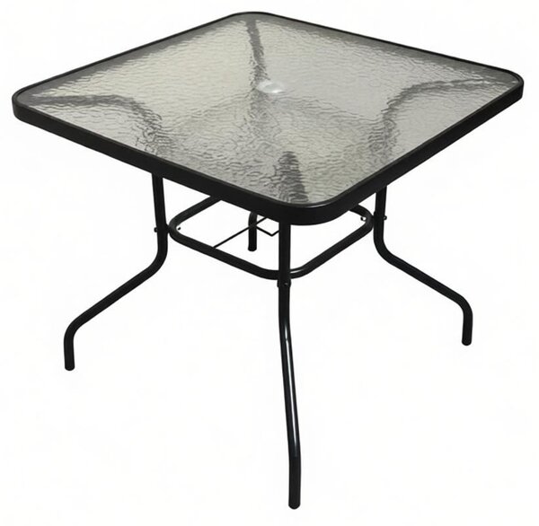 Zahradní stůl se skleněnou deskou BestBerg BBGF-GT4 / 80 × 80 × 70 cm / černá/transparentní