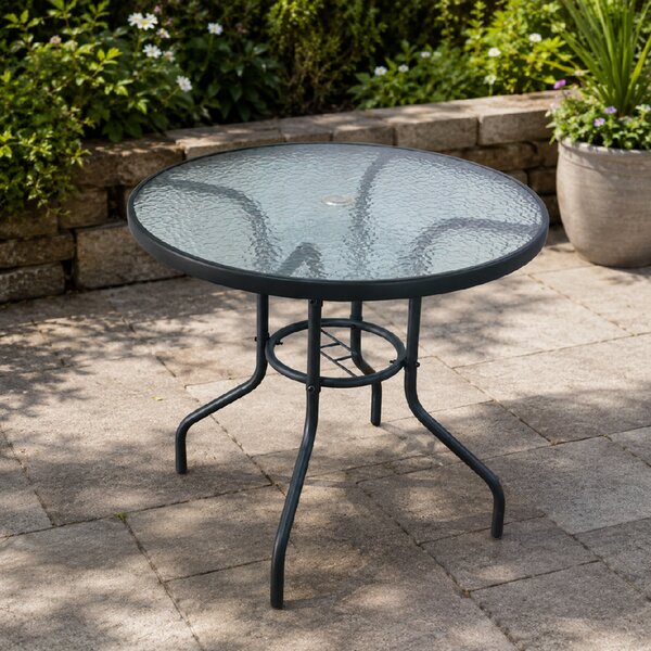 Zahradní stůl se skleněnou deskou BestBerg BBGF-GT3 / 80 × 70 cm / černá/transparentní