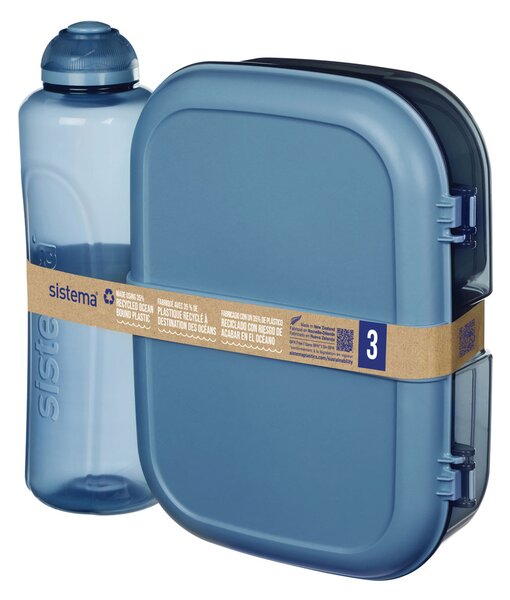 Sistema Krabička na svačinu Ribbon a Láhev na pití Swift Squeeze 480 ml Ocean Bound – dárková sada Barva: tyrkysová