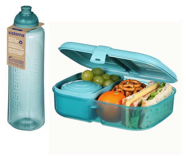 Sistema Krabička na svačinu Ribbon a Láhev na pití Swift Squeeze 480 ml Ocean Bound – dárková sada Barva: tyrkysová