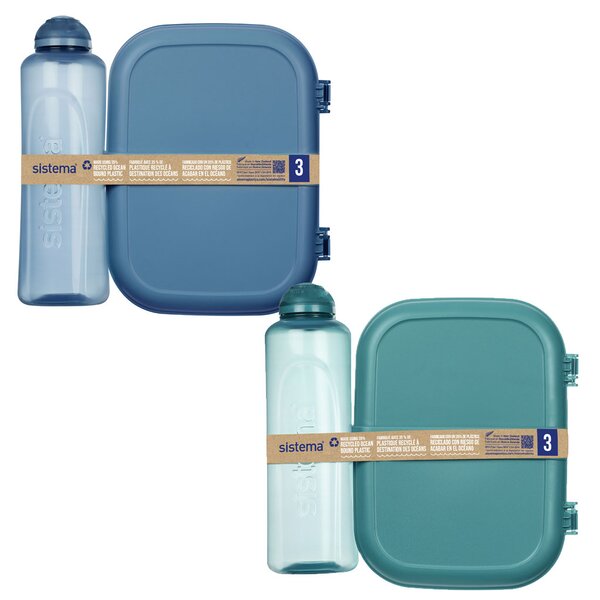 Sistema Krabička na svačinu Ribbon a Láhev na pití Swift Squeeze 480 ml Ocean Bound – dárková sada Barva: tyrkysová