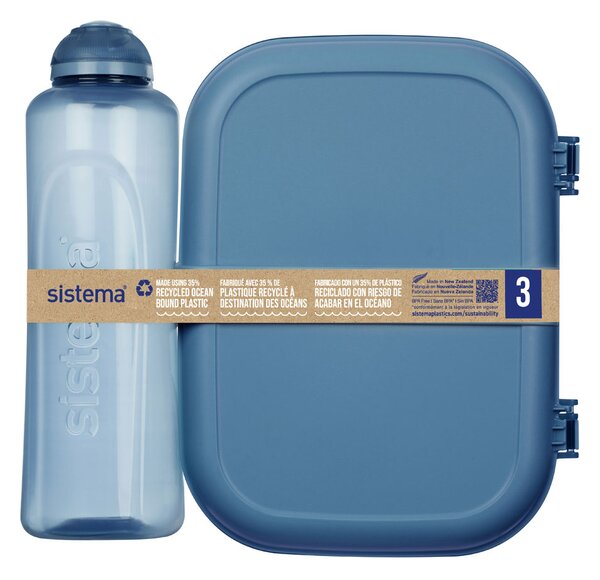 Sistema Krabička na svačinu Ribbon a Láhev na pití Swift Squeeze 480 ml Ocean Bound – dárková sada Barva: tyrkysová