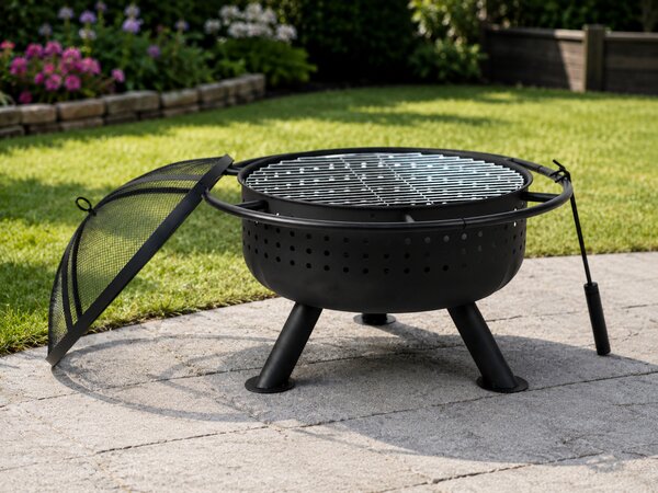 Zahradní ohniště s roštem a pohrabáčem BestBerg BBFP-F10 / Ø 51 cm / ocel / černá