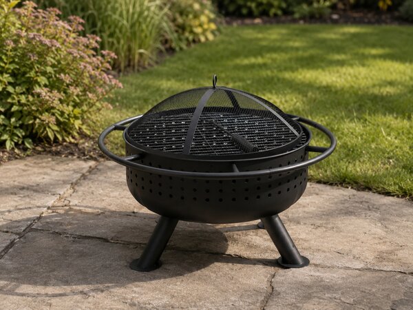 Zahradní ohniště s roštem a pohrabáčem BestBerg BBFP-F10 / Ø 51 cm / ocel / černá