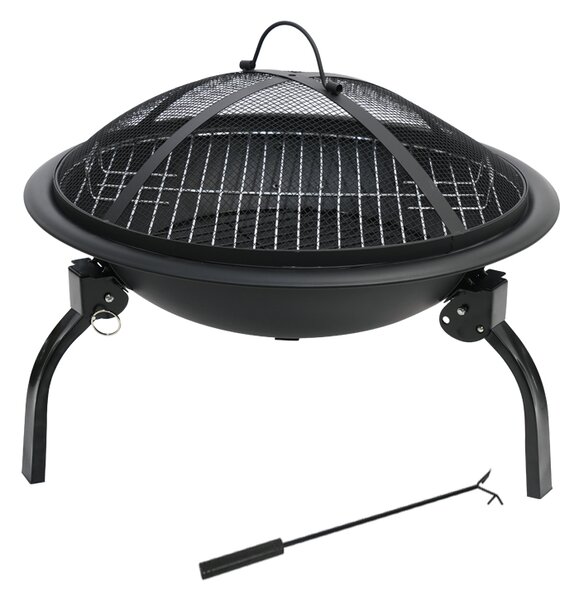 Zahradní ohniště s roštem a pohrabáčem BestBerg BBFP-F11 / Ø 47 cm / ocel / černá
