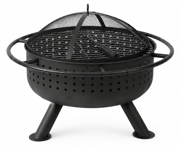 Zahradní ohniště s roštem a pohrabáčem BestBerg BBFP-F10 / Ø 51 cm / ocel / černá
