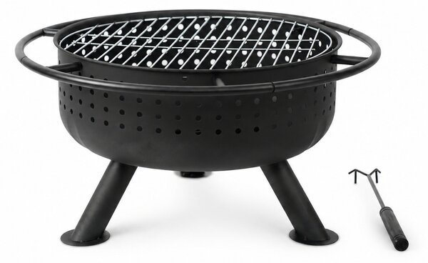 Zahradní ohniště s roštem a pohrabáčem BestBerg BBFP-F10 / Ø 51 cm / ocel / černá