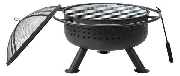 Zahradní ohniště s roštem a pohrabáčem BestBerg BBFP-F10 / Ø 51 cm / ocel / černá