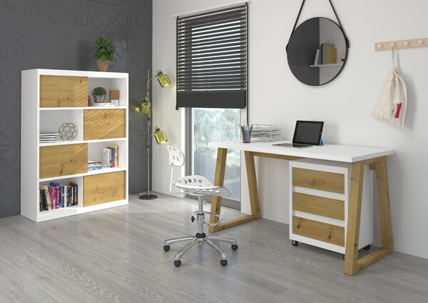 Kancelářský stůl Fabricio bílá/artisan Varianta: S šuplíky
