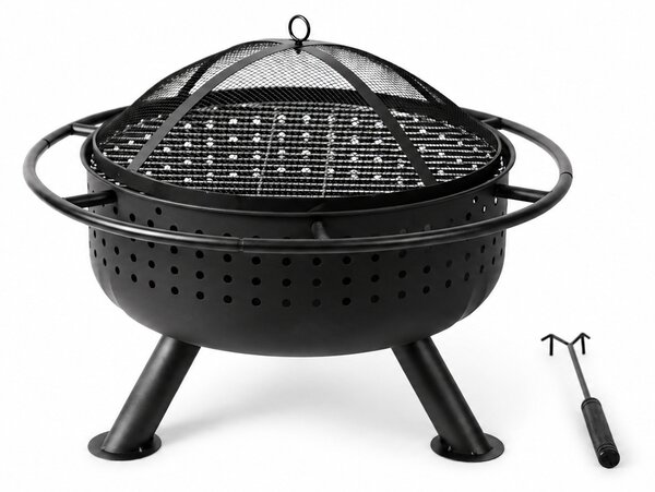 Zahradní ohniště s roštem a pohrabáčem BestBerg BBFP-F10 / Ø 51 cm / ocel / černá