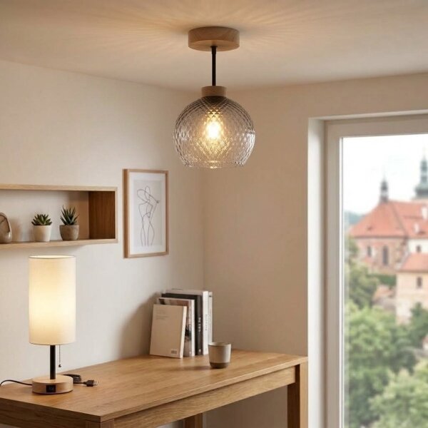 BRILAGI - LED Přisazený lustr R GLASS 1xE27/60W/230V pr. 18 cm dub/kouřová šedá