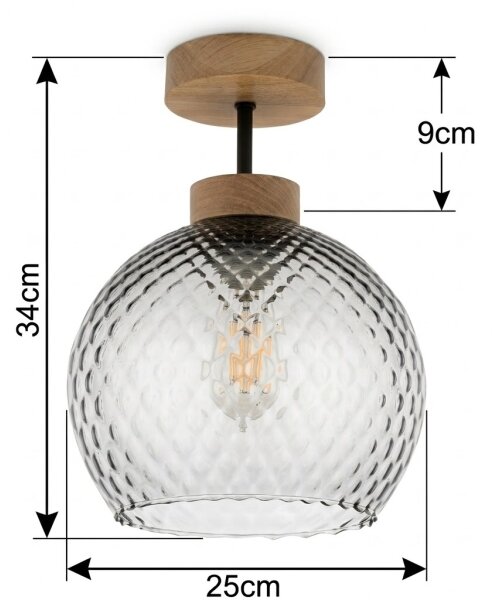 BRILAGI - LED Přisazený lustr R GLASS 1xE27/60W/230V pr. 25 cm dub/kouřová šedá