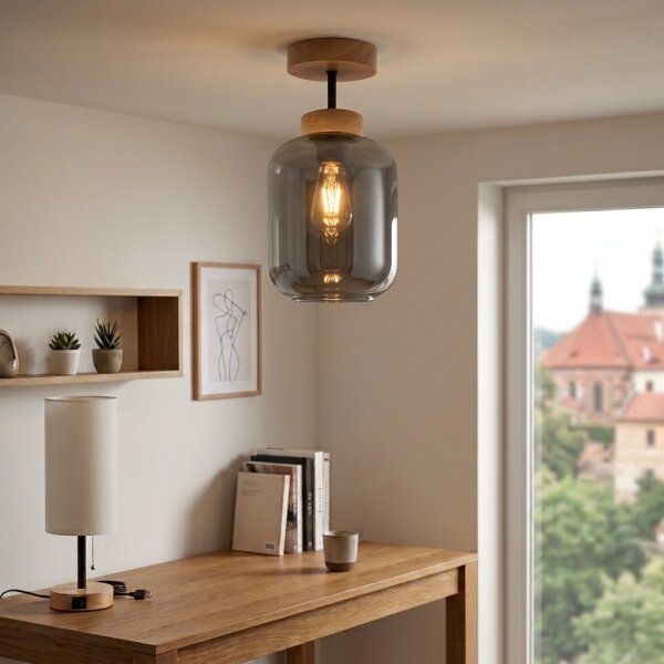 BRILAGI - LED Přisazený lustr R GLASS 1xE27/60W/230V pr. 14 cm dub/kouř šedá