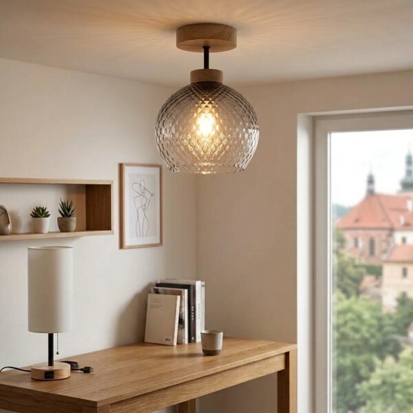 BRILAGI - LED Přisazený lustr R GLASS 1xE27/60W/230V pr. 25 cm dub/kouřová šedá