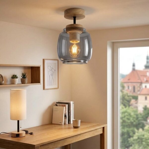 BRILAGI - LED Přisazený lustr R GLASS 1xE27/60W/230V pr. 26 cm dub/kouřová šedá