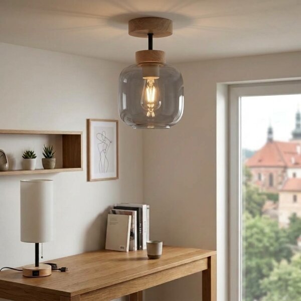 BRILAGI - LED Přisazený lustr R GLASS 1xE27/60W/230V pr. 14 cm dub/kouřová šedá