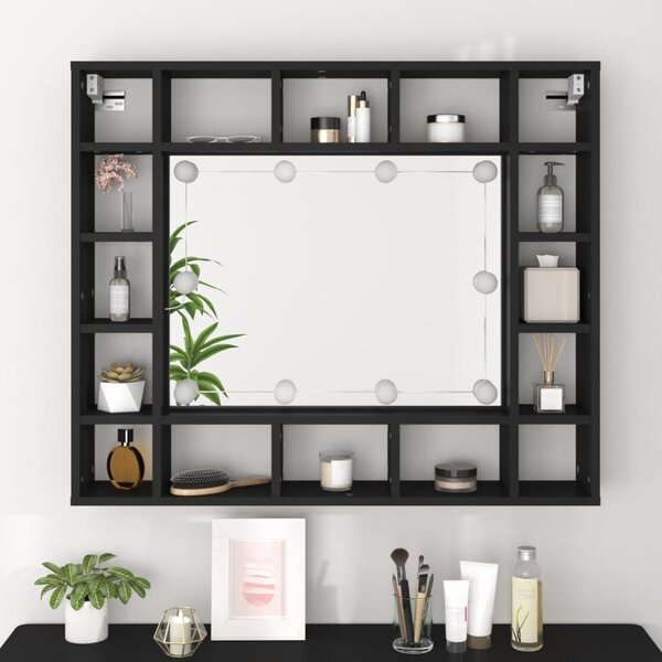 Zrcadlová skříňka s LED osvětlením BestBerg 833496 / 91 x 76,5 x 15 cm / černá
