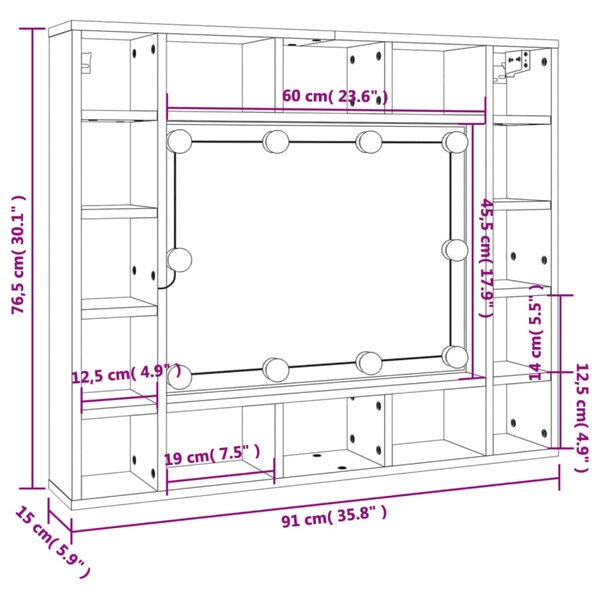 Zrcadlová skříňka s LED osvětlením BestBerg 833496 / 91 x 76,5 x 15 cm / černá