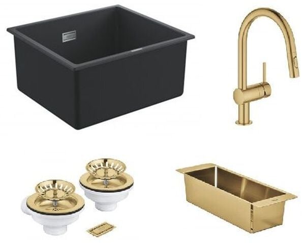Sada kuchyňská baterie Grohe Minta 32321GN2, granitový dřez Grohe K700 31653AP0, 40852GN0, 40997GN0