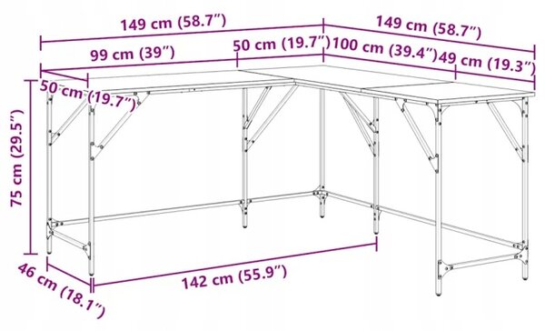 Rohový psací stůl BestBerg 837582 / 149 x 149 x 75 cm / černá