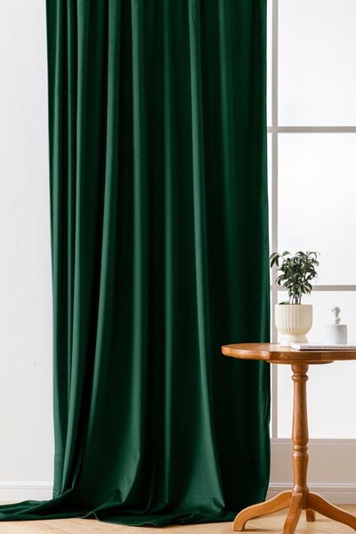 Tmavě zelený zatemňovací závěs VELVET 140x270 cm Zavěšení: Řasící páska