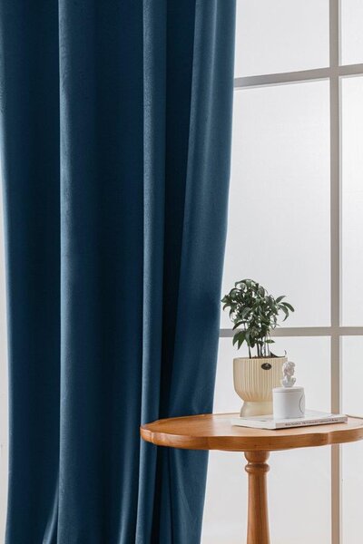Petrolejový zatemňovací závěs VELVET 140x270 cm Zavěšení: Řasící páska