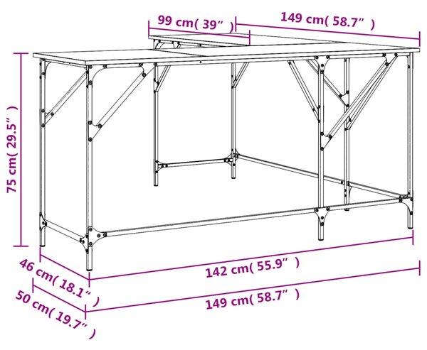 Rohový psací stůl BestBerg 837585 / 149 x 149 x 75 cm / šedý dub sonoma
