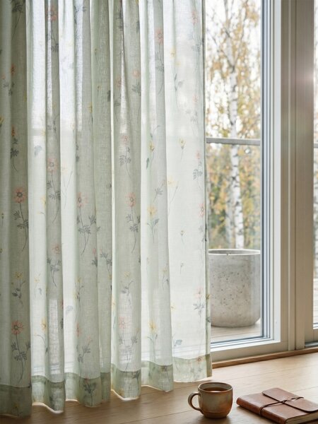 Sinsay - Záclona se skrytou páskou a květinovým motivem - zelená