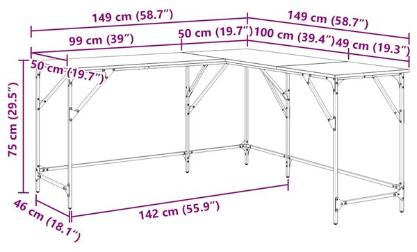 Rohový psací stůl BestBerg 837586 / 149 x 149 x 75 cm / hnědý dub
