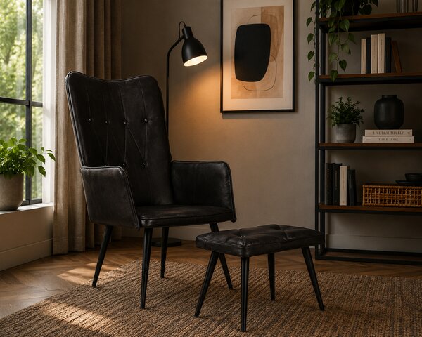 Kožené křeslo s taburetem BestBerg 339666 / černá