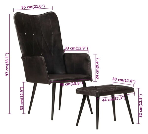 Kožené křeslo s taburetem BestBerg 339666 / černá