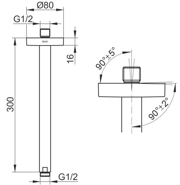 Rameno sprchové stropní Keuco KULATÉ 300MM CHROM 51689010300