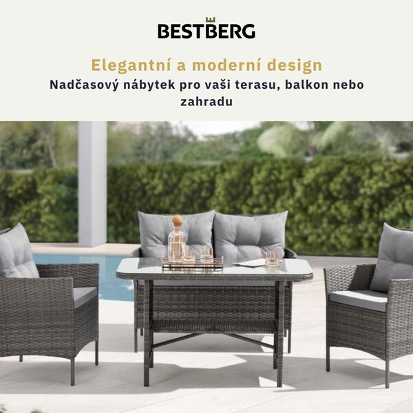 4dílná sada zahradního ratanového nábytku BestBerg Florence BBRF-1006G / šedá