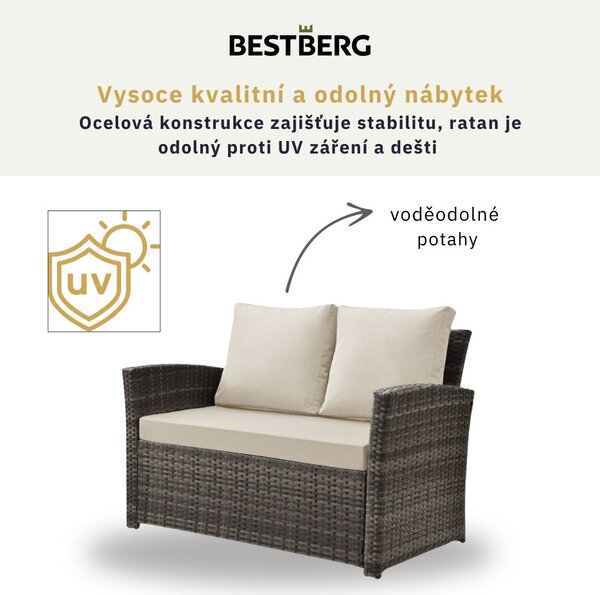 4dílná sada zahradního ratanového nábytku BestBerg Roma BBRF-1005BR / hnědá/krémová