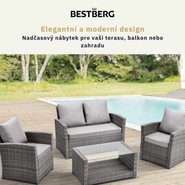 4dílná sada zahradního ratanového nábytku BestBerg Roma BBRF-1005G / šedá