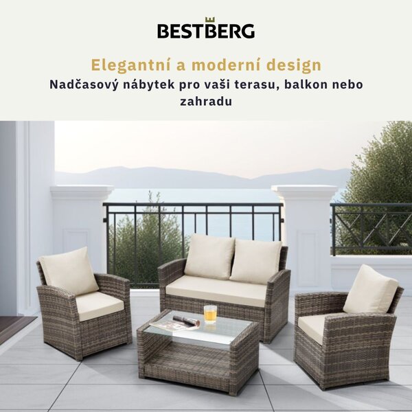 4dílná sada zahradního ratanového nábytku BestBerg Roma BBRF-1005BR / hnědá/krémová