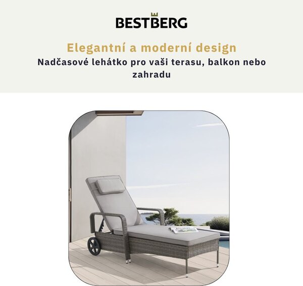 Polohovatelné ratanové lehátko BestBerg BBRF-1142G / šedá