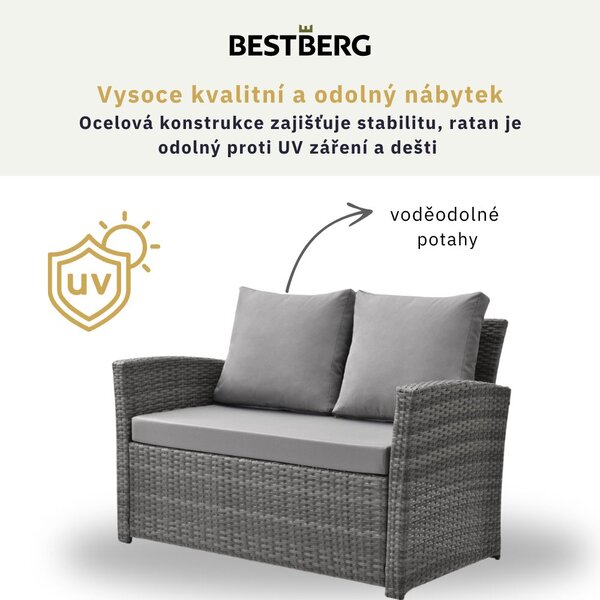 4dílná sada zahradního ratanového nábytku BestBerg Roma BBRF-1005G / šedá