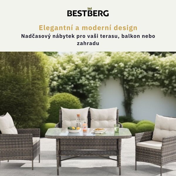 4dílná sada zahradního ratanového nábytku BestBerg Florence BBRF-1006BR / hnědá/krémová