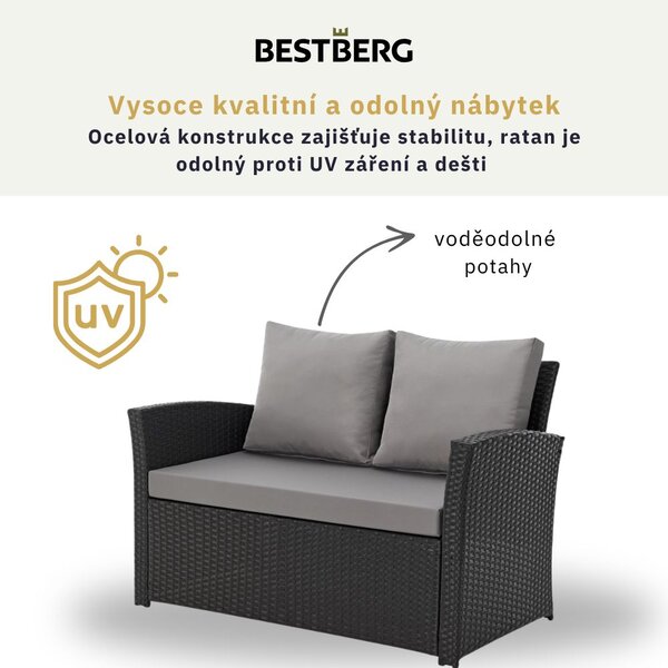 4dílná sada zahradního ratanového nábytku BestBerg Roma BBRF-1005BL / černá/šedá
