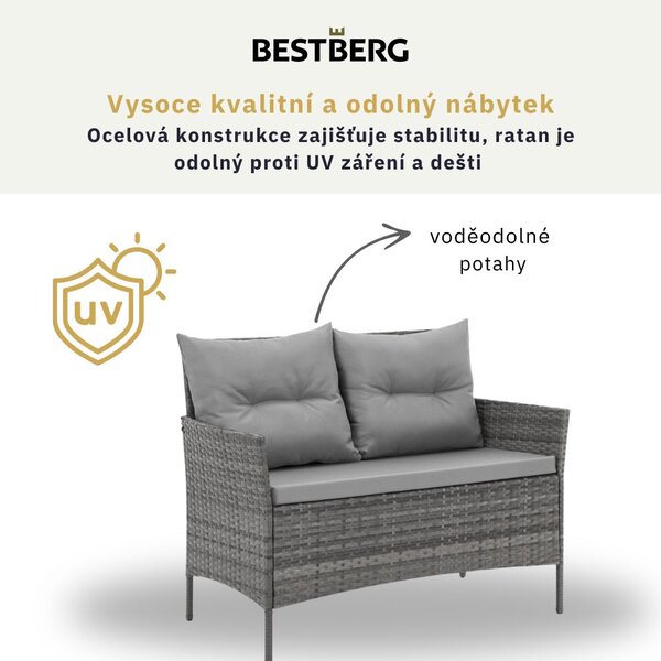 4dílná sada zahradního ratanového nábytku BestBerg Florence BBRF-1006G / šedá