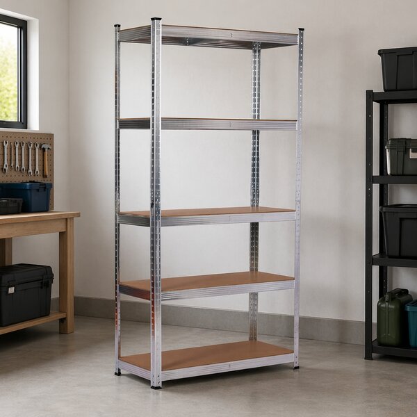 Kovový regál BestBerg BBMS-10 / 90 x 180 x 40 cm / 5 polic / stříbrná/hnědá